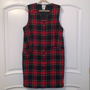 Tabi Vintage Style Red Plaid Jumper Dress - size 16